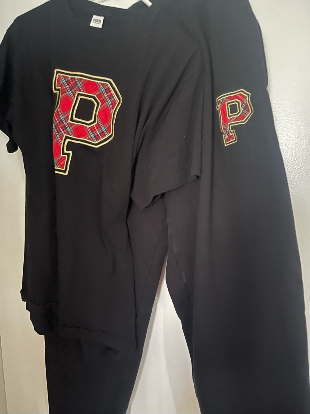 PINK Victoria's Secret Black Plaid 'P' Kids Pajama Set